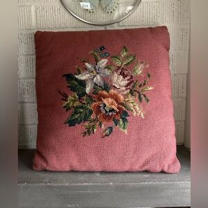 Needlepoint pillow floral bouquet 14”x14”
